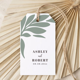 Etiqueta Para Presente Casamento Floral Abstrato Tropical em Sage e Blush