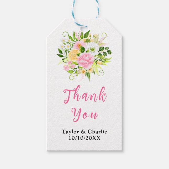 Etiqueta Para Presente Casamento Floral Amarelo Rosa Obrigado (Frente)