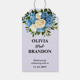 Etiqueta Para Presente Casamento Floral Azul e Branco Obrigado