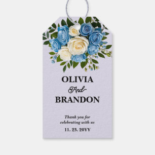 Etiqueta Para Presente Casamento Floral Azul e Branco Obrigado
