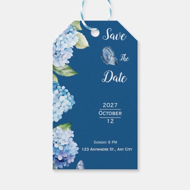 Etiqueta Para Presente Casamento Floral Azul Elegante (Frente)