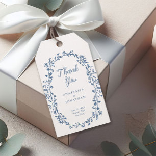 Etiqueta Para Presente Casamento Floral Azul Elegante Obrigado