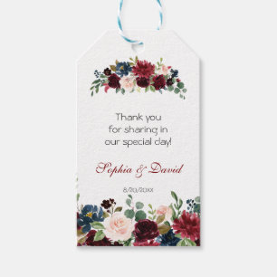 Etiqueta Para Presente Casamento Floral Azul Marinho de Merlot Russo