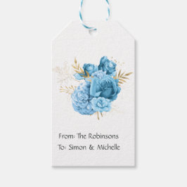 Etiqueta Para Presente Casamento Floral Azul Pastel e Dourado