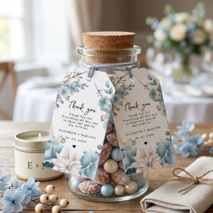 Etiqueta Para Presente Casamento Floral Azul Poeira Dourado Primavera Nav