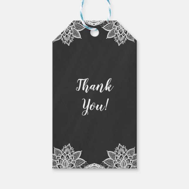 Etiqueta Para Presente Casamento Floral Black Chalkboard & Lace Country (Frente)