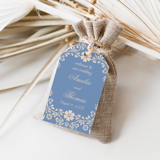 Etiqueta Para Presente Casamento Floral Blue Boho (Criador carregado)