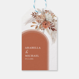 Etiqueta Para Presente Casamento Floral Boho Laranja Queimada e Grama Pam