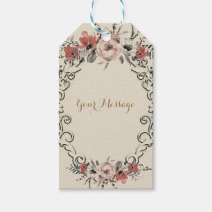 Etiqueta Para Presente Casamento Floral Botânico Elegante Bege Vintage