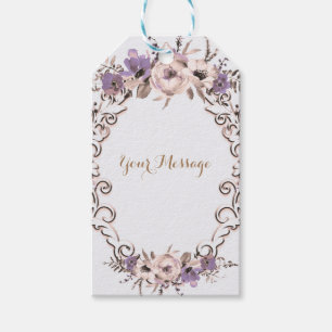 Etiqueta Para Presente Casamento Floral Botânico Elegante Creme Roxo