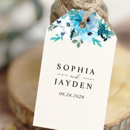 Etiqueta Para Presente Casamento floral branco-azul-poeirento primavera