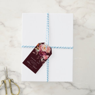 Etiqueta Para Presente Casamento Floral Burgundy Aquarela Jardim Elegante