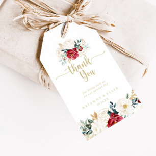 Etiqueta Para Presente Casamento Floral Clássico Dourado Obrigado