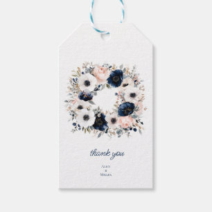 Etiqueta Para Presente Casamento Floral com Anêmonas Azuis e Brancas Obri