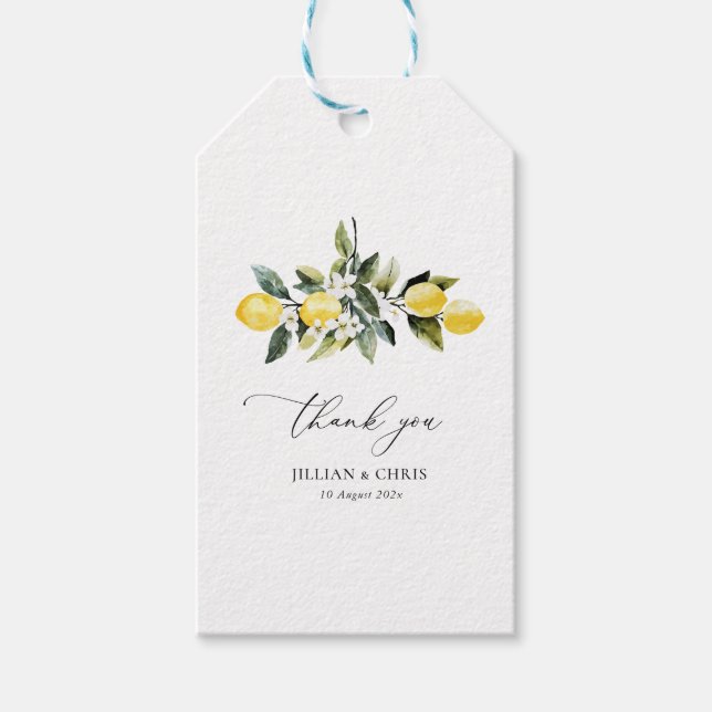 Etiqueta Para Presente Casamento Floral com Lemon Moderno Agradeço (Frente)