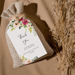 Etiqueta Para Presente Casamento Floral De Cor Verde Rosa, Obrigado