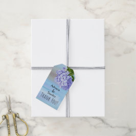 Etiqueta Para Presente Casamento floral de hydrangea azul e roxo Obrigado