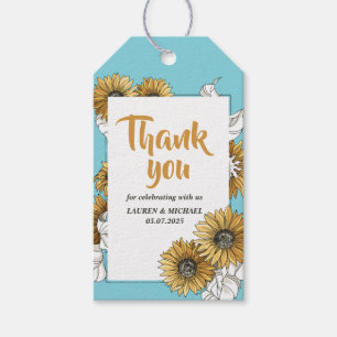 Etiqueta Para Presente Casamento Floral de Primavera de Girassol Amarelo