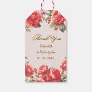 Etiqueta Para Presente Casamento Floral de Rosas Vermelhas em Aquarela Ro