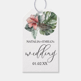 Etiqueta Para Presente Casamento Floral de Watercolor Monstera Leaf