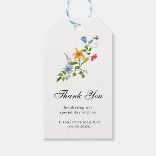 Etiqueta Para Presente Casamento Floral de Watercolor Wildflower Obrigado