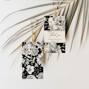 Etiqueta Para Presente Casamento Floral Elegante Branco Negro Obrigado