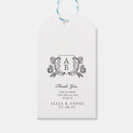 Etiqueta Para Presente Casamento Floral Elegante de Pequim Branca e Preto