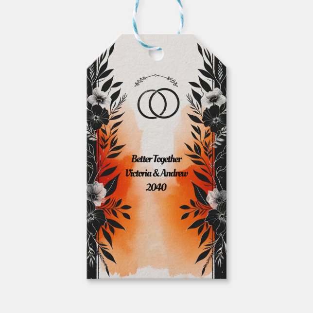 Etiqueta Para Presente Casamento Floral Laranja Negro Laranja Dramático (Frente)