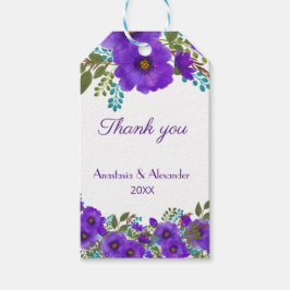 Etiqueta Para Presente Casamento Floral Purple Personalizado Obrigado