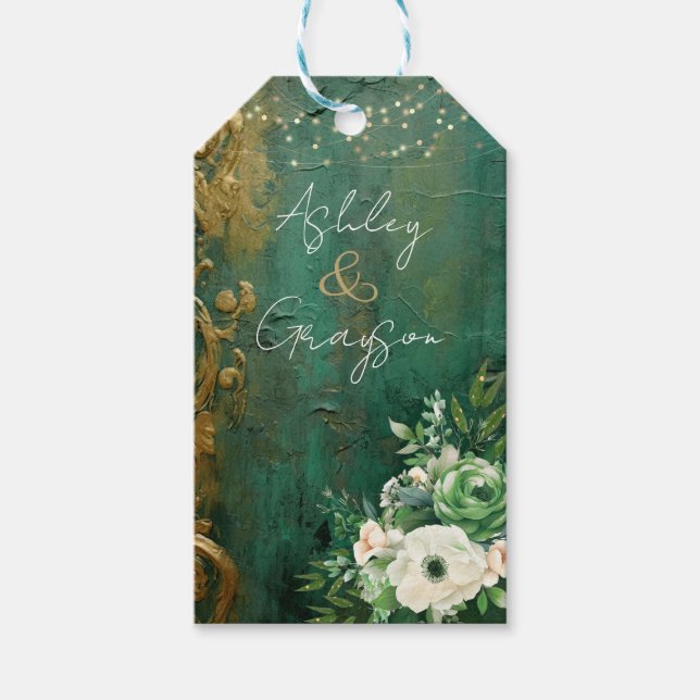 Etiqueta Para Presente Casamento Floral Romântico Emerald Green (Frente)