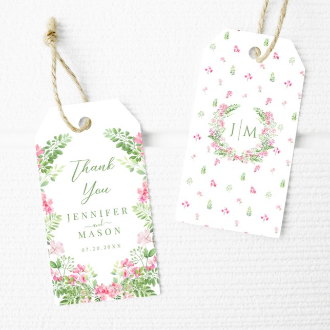 Etiqueta Para Presente Casamento Floral Rosa Elegante Bohemian Obrigado (Criador carregado)