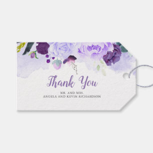 Etiqueta Para Presente Casamento floral roxo e de prata da aguarela