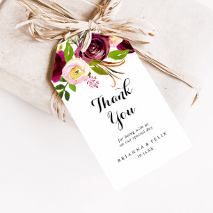 Etiqueta Para Presente Casamento Floral Rustic Blush Burgundy Obrigado