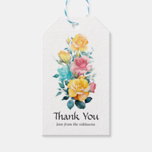 Etiqueta Para Presente Casamento Floral Turquesa, Amarelo e Rosa