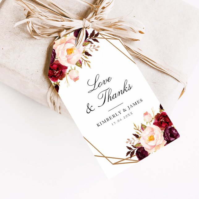 Etiqueta Para Presente casamento floral vermelho burgundy (Criador carregado)