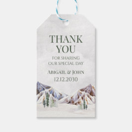Etiqueta Para Presente Casamento Floresta Montanhosa Inverno Nevado Agrad
