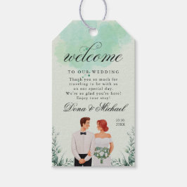 Etiqueta Para Presente Casamento fluído com aquarela verde personalizada