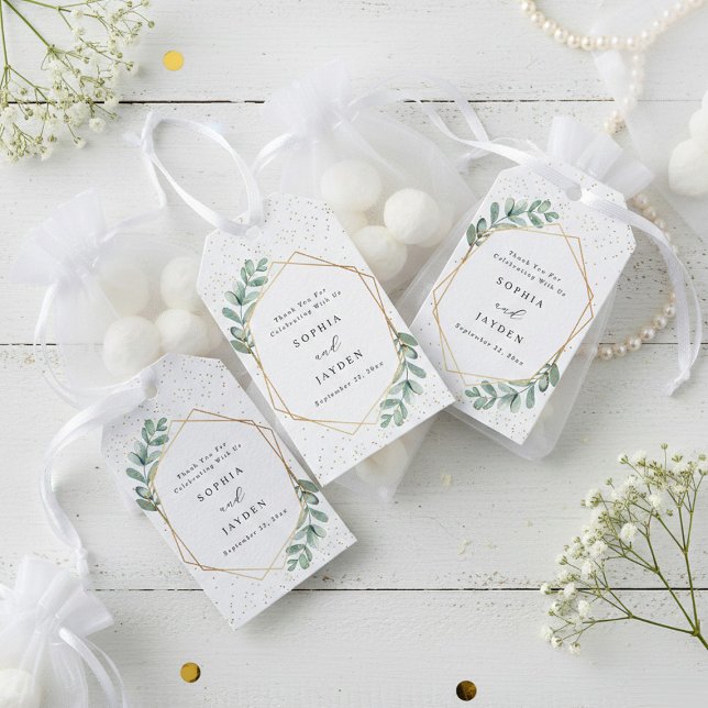 Etiqueta Para Presente Casamento Geométrico de Folha de Ouro Eucalyptus (Criador carregado)