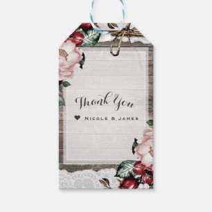 Etiqueta Para Presente Casamento Glam Floral Rústico com Madeira e Renda