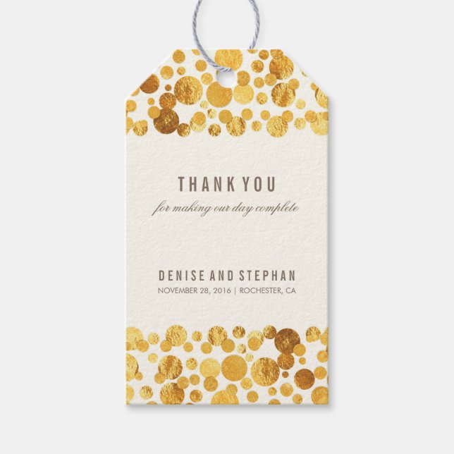 Etiqueta Para Presente Casamento Gold Foil Confetti (Frente)