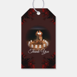 Etiqueta Para Presente Casamento Gótico Elegante Floral Vermelho Profundo