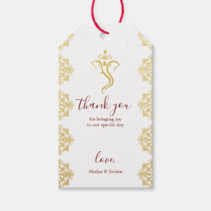 Etiqueta Para Presente Casamento Hindu vermelho & Dourado elegante de