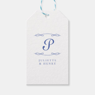 Etiqueta Para Presente Casamento Inicial de Azul Azul-Chic Elegante