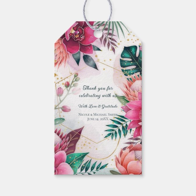 Etiqueta Para Presente Casamento Jardim Tropical de Flores Paradisíacas  (Frente)