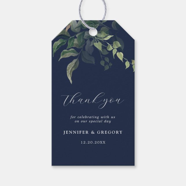 Etiqueta Para Presente Casamento marinho Azul Verde Botânico (Frente)