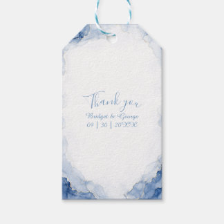 Etiqueta Para Presente Casamento mármore com respingo de aquarela azul po
