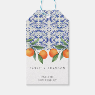 Etiqueta Para Presente Casamento Mediterrâneo azulejo Azul Laranja Laranj