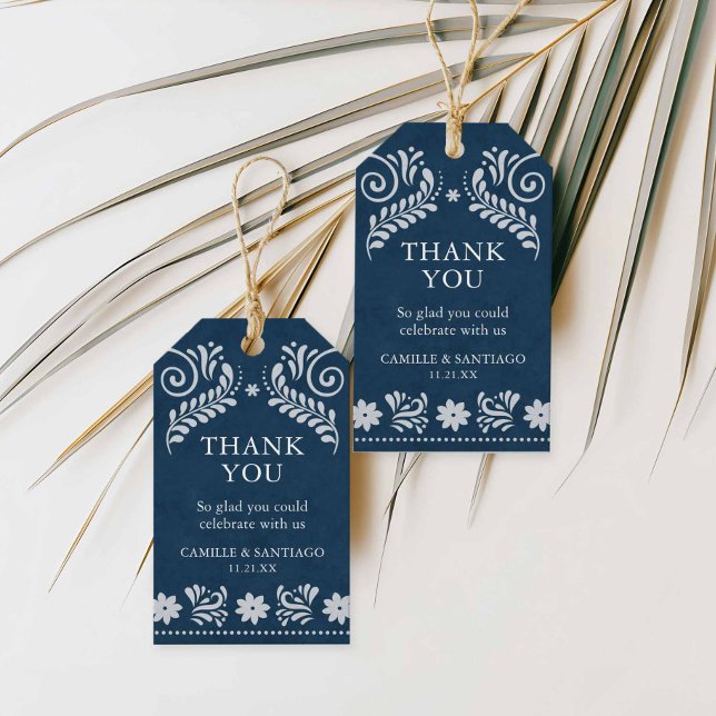 Etiqueta Para Presente Casamento Mexicano Blue Talavera Obrigado (Blue Talavera Mexican Wedding Thank you Favor Tag)