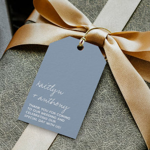 Etiqueta Para Presente Casamento Minimalista Azul Dusty de Script Moderno