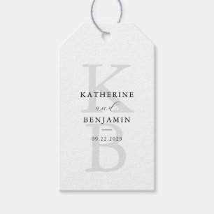 Etiqueta Para Presente Casamento minimalista do monograma preto e branco 
